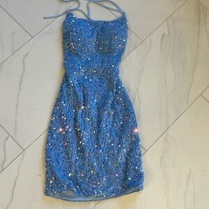 Blue sparkling mini dress. Never worn